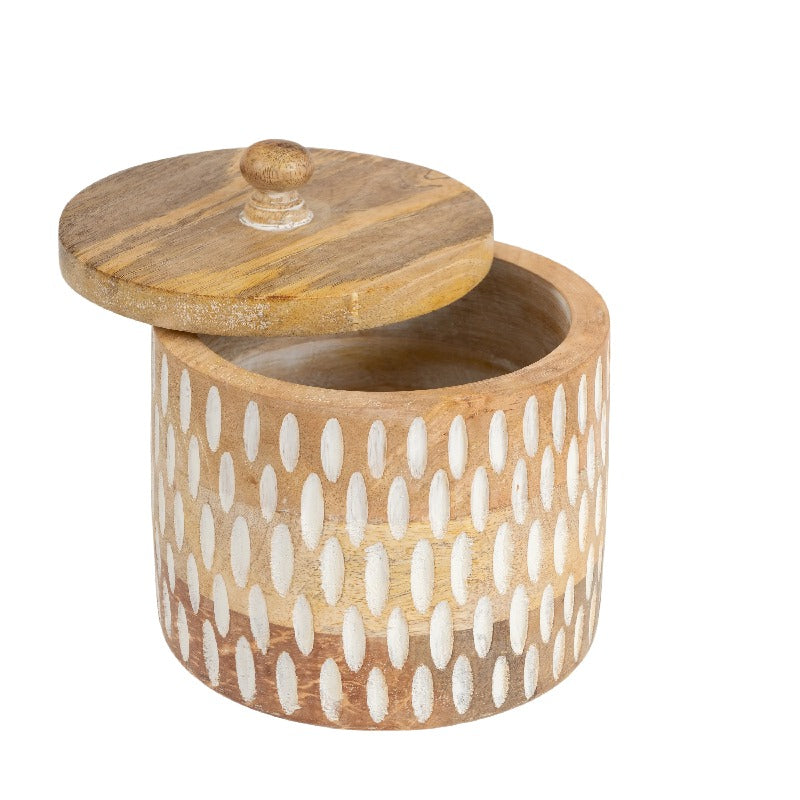 Handcrafted Round Box w Carving 15cm 3