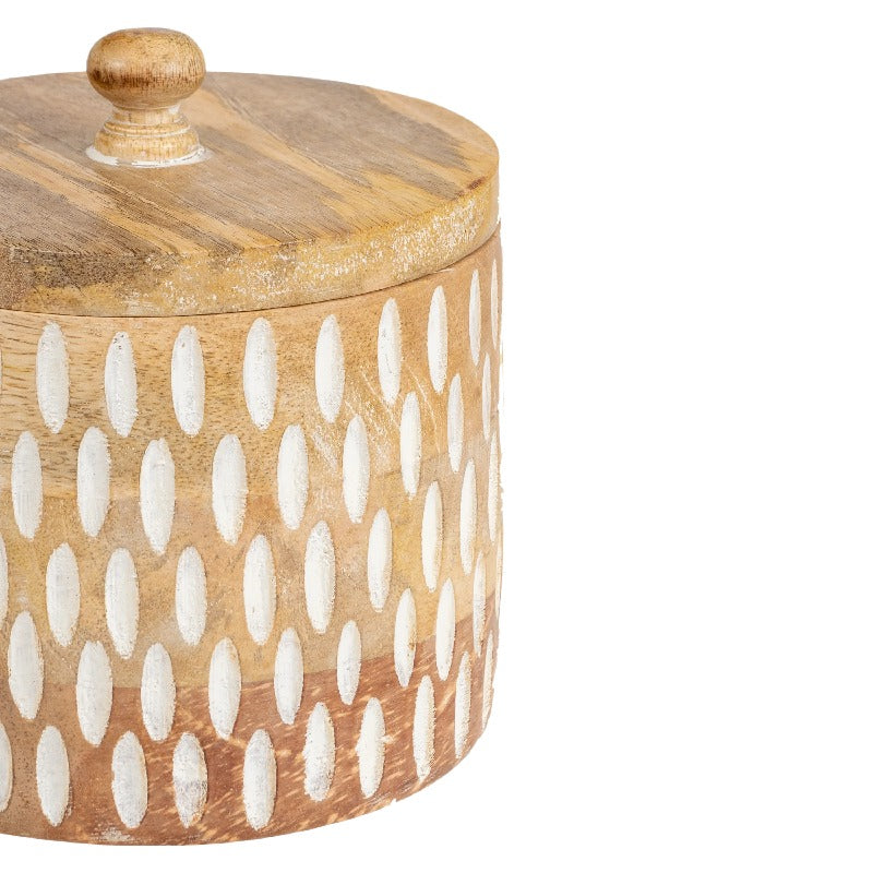 Handcrafted Round Box w Carving 15cm 4