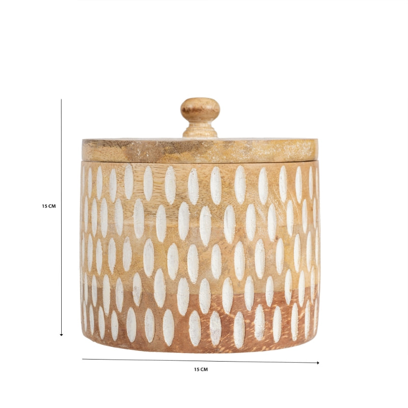 Handcrafted Round Box w Carving 15cm 5