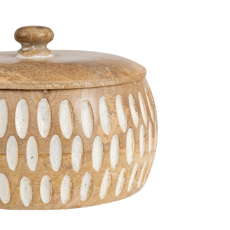 Handcrafted Round Squat Box w Carving 15cm 3