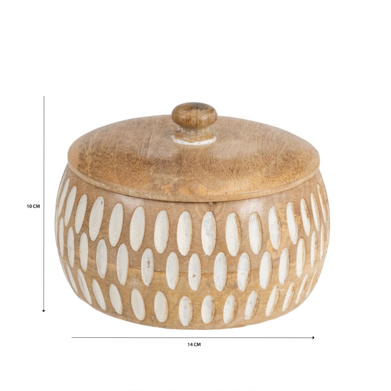 Handcrafted Round Squat Box w Carving 15cm 5