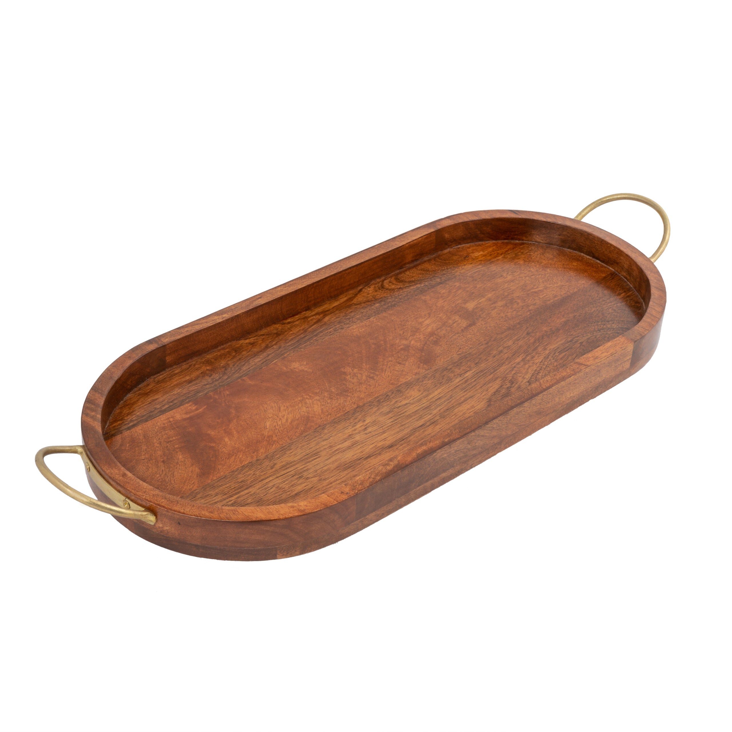 Handcrafted Mango Wood  Oval Tray W Handles 17cm