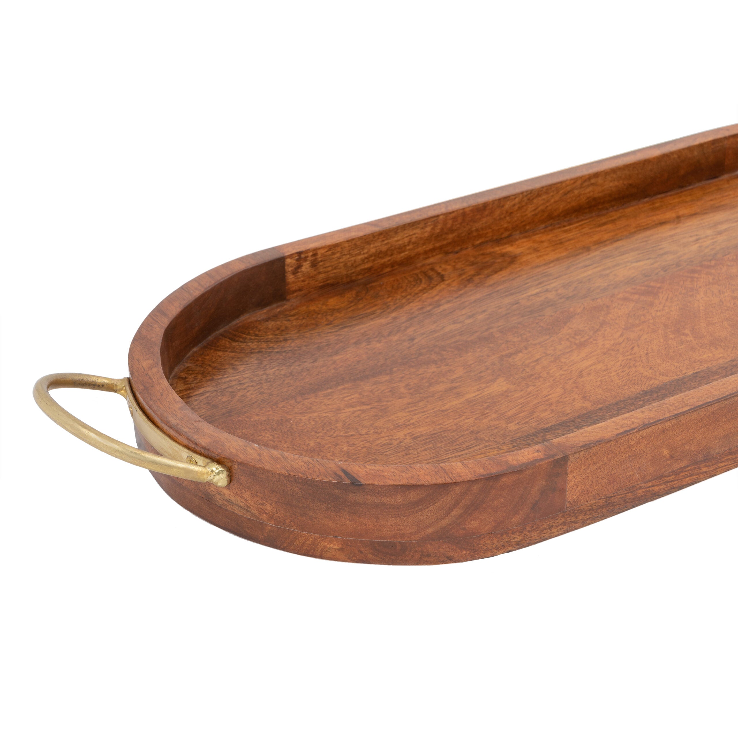 Handcrafted Mango Wood  Oval Tray W Handles 17cm 3