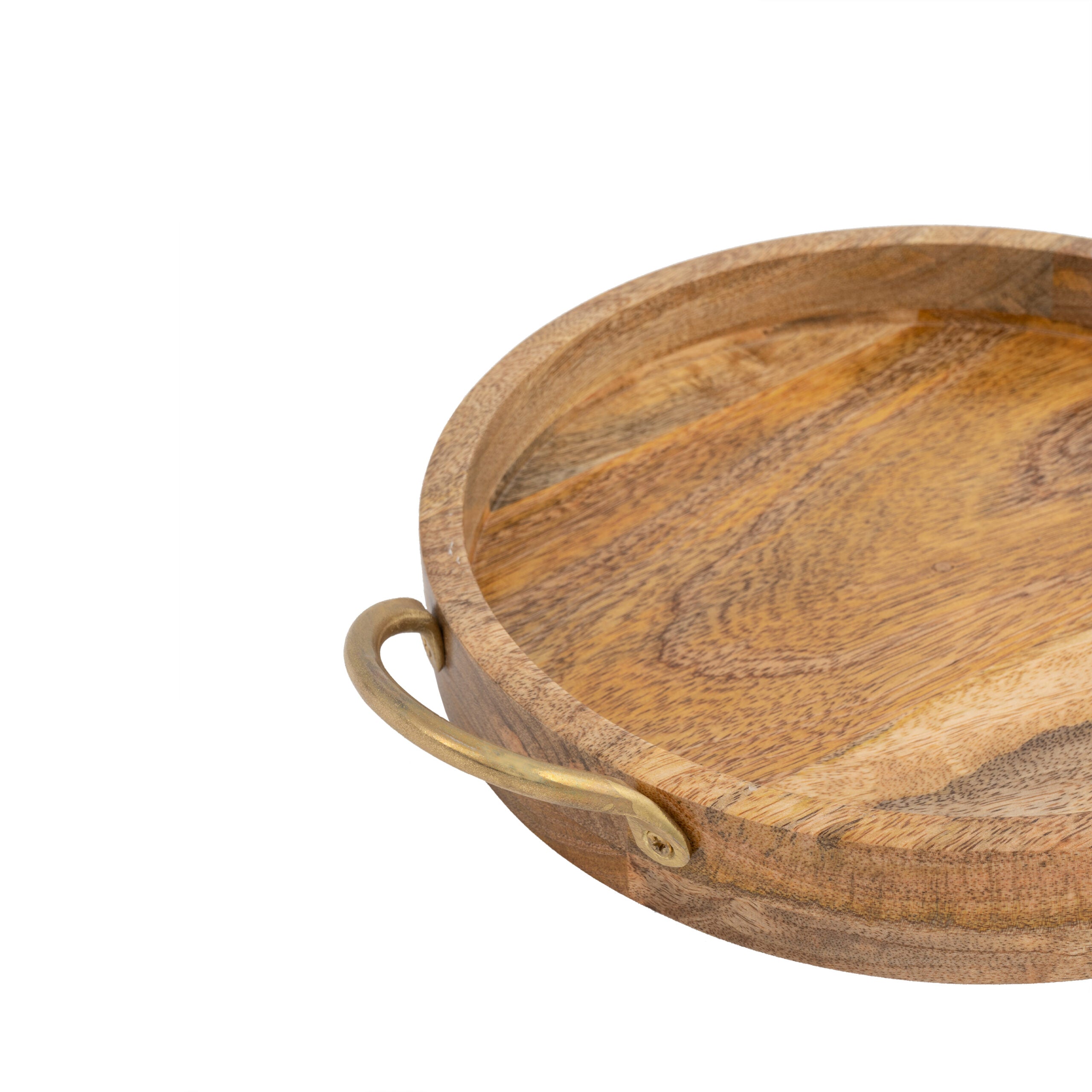 Handcrafted Mango Wood Round Tray W Handles 34cm 3