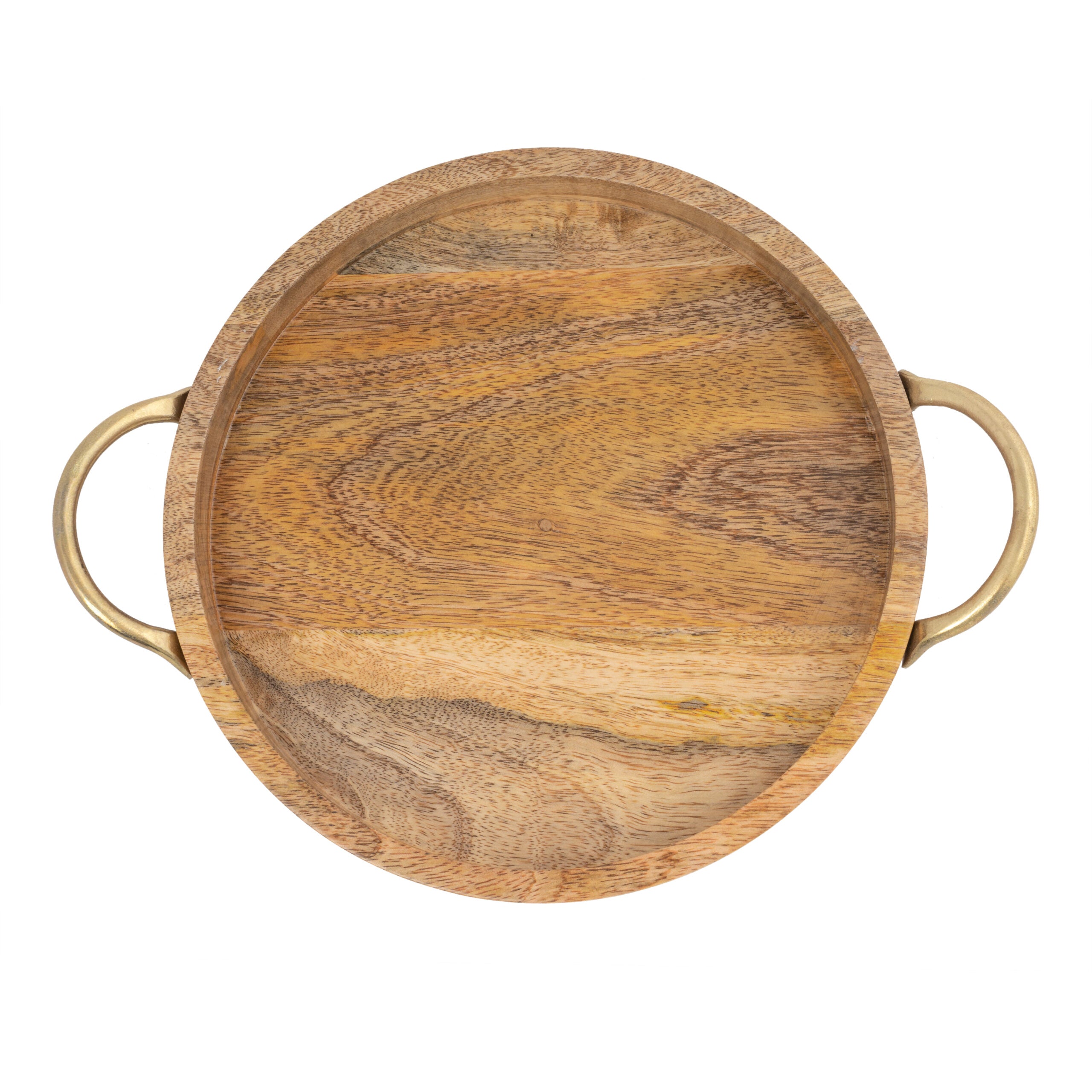Handcrafted Mango Wood Round Tray W Handles 34cm 4