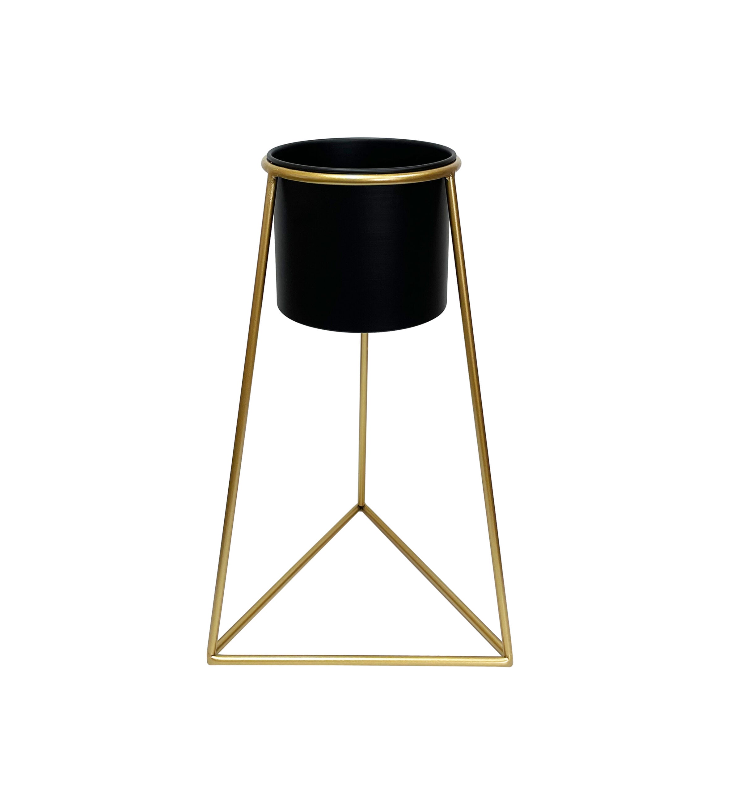 Black Planter on Gold Pyramid Stand 45cm 3
