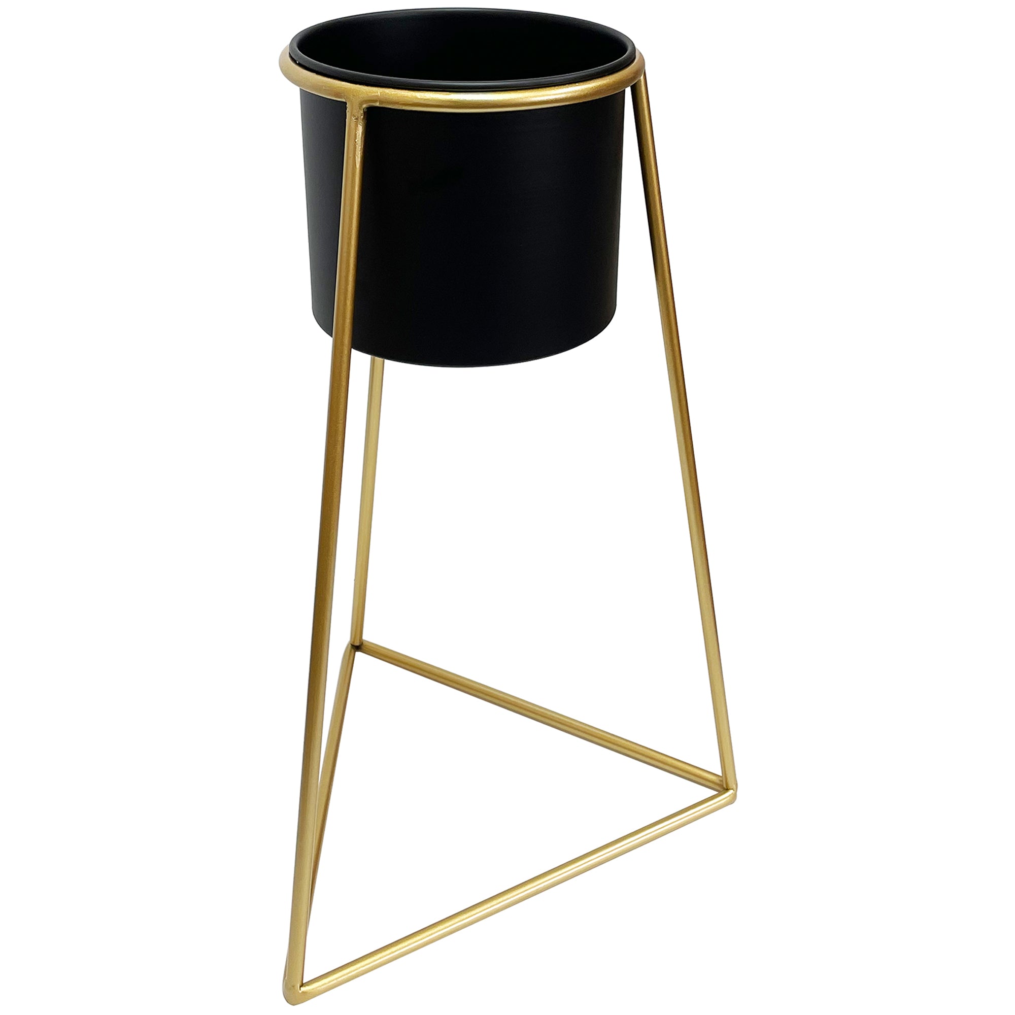 Black Planter on Gold Pyramid Stand 45cm 4