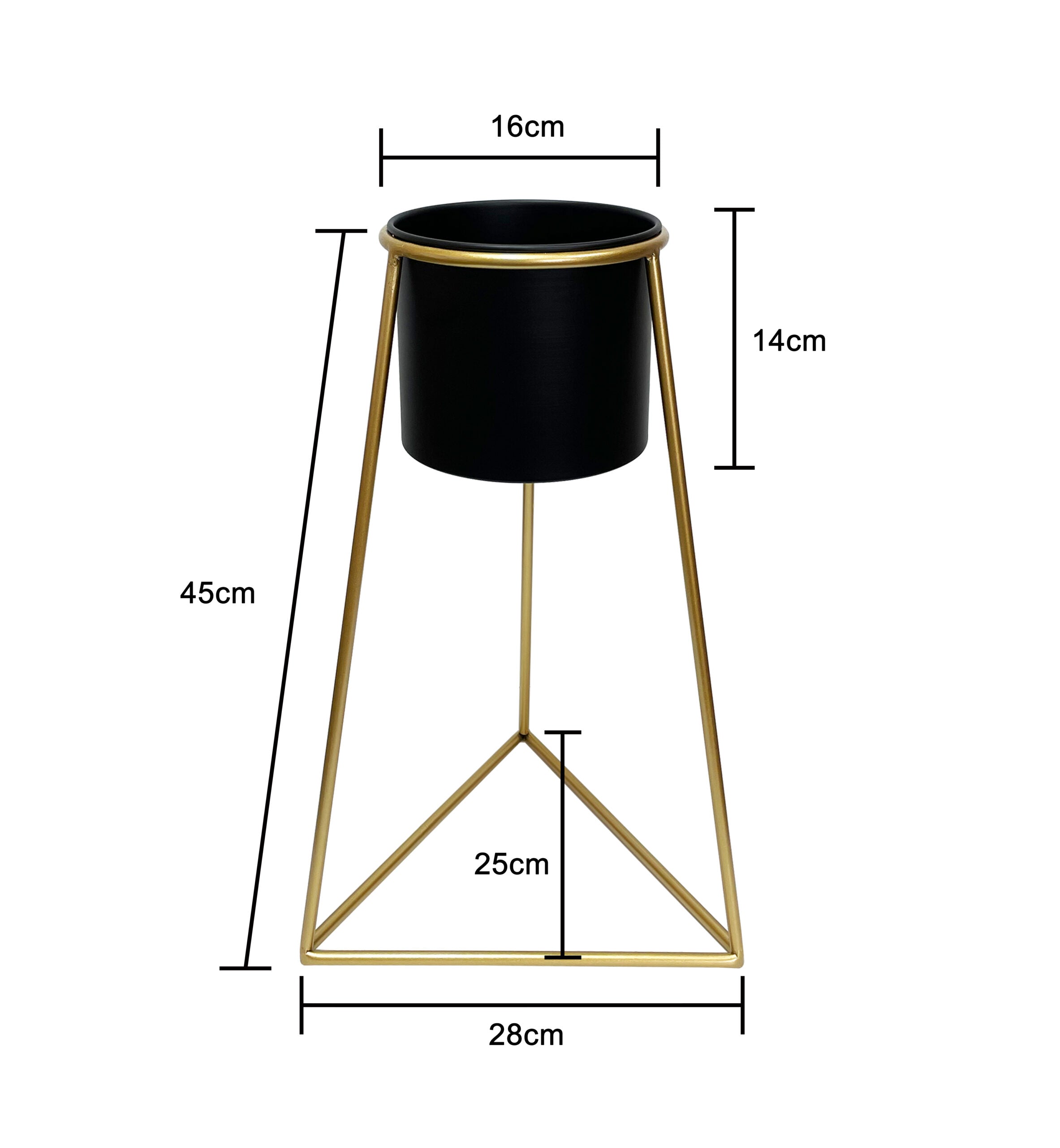 Black Planter on Gold Pyramid Stand 45cm 5
