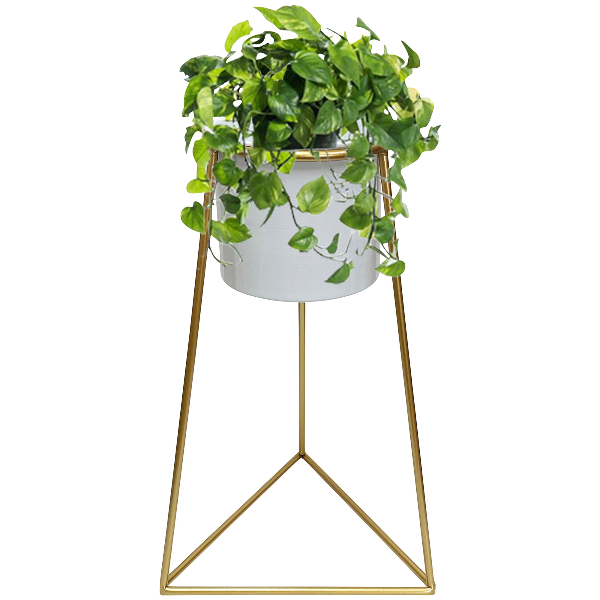 White Planter on Gold Pyramid Stand 45cm
