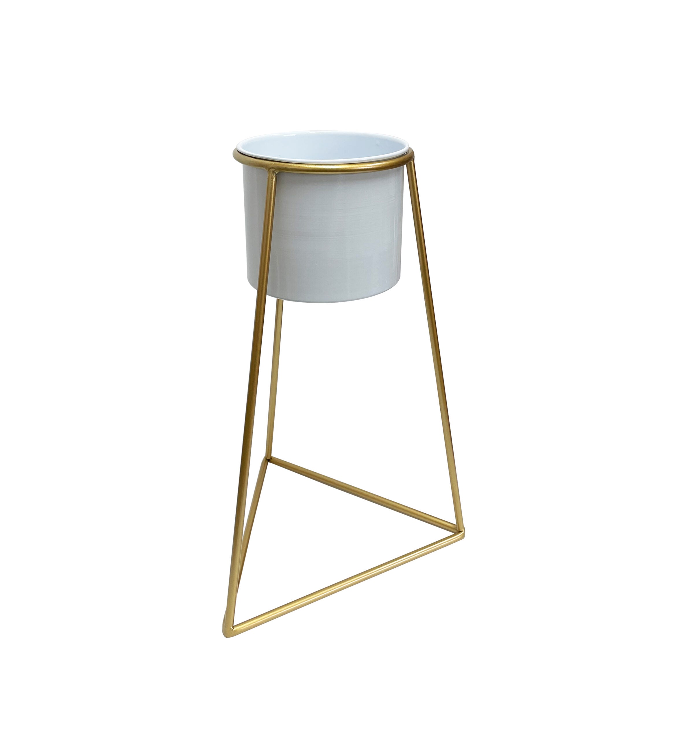 White Planter on Gold Pyramid Stand 45cm 3