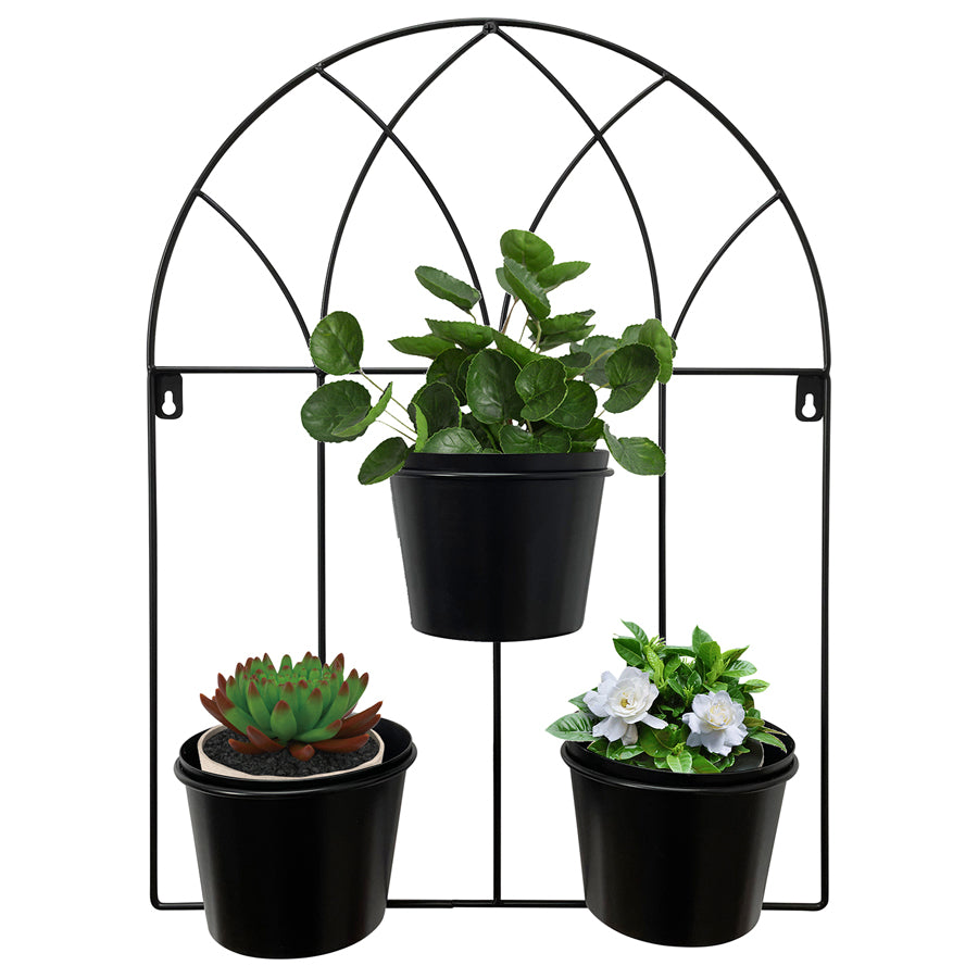 Black Arched 3 Pot Wall Planter 40x52cm