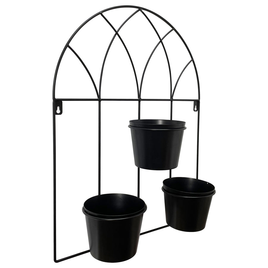 Black Arched 3 Pot Wall Planter 40x52cm 3
