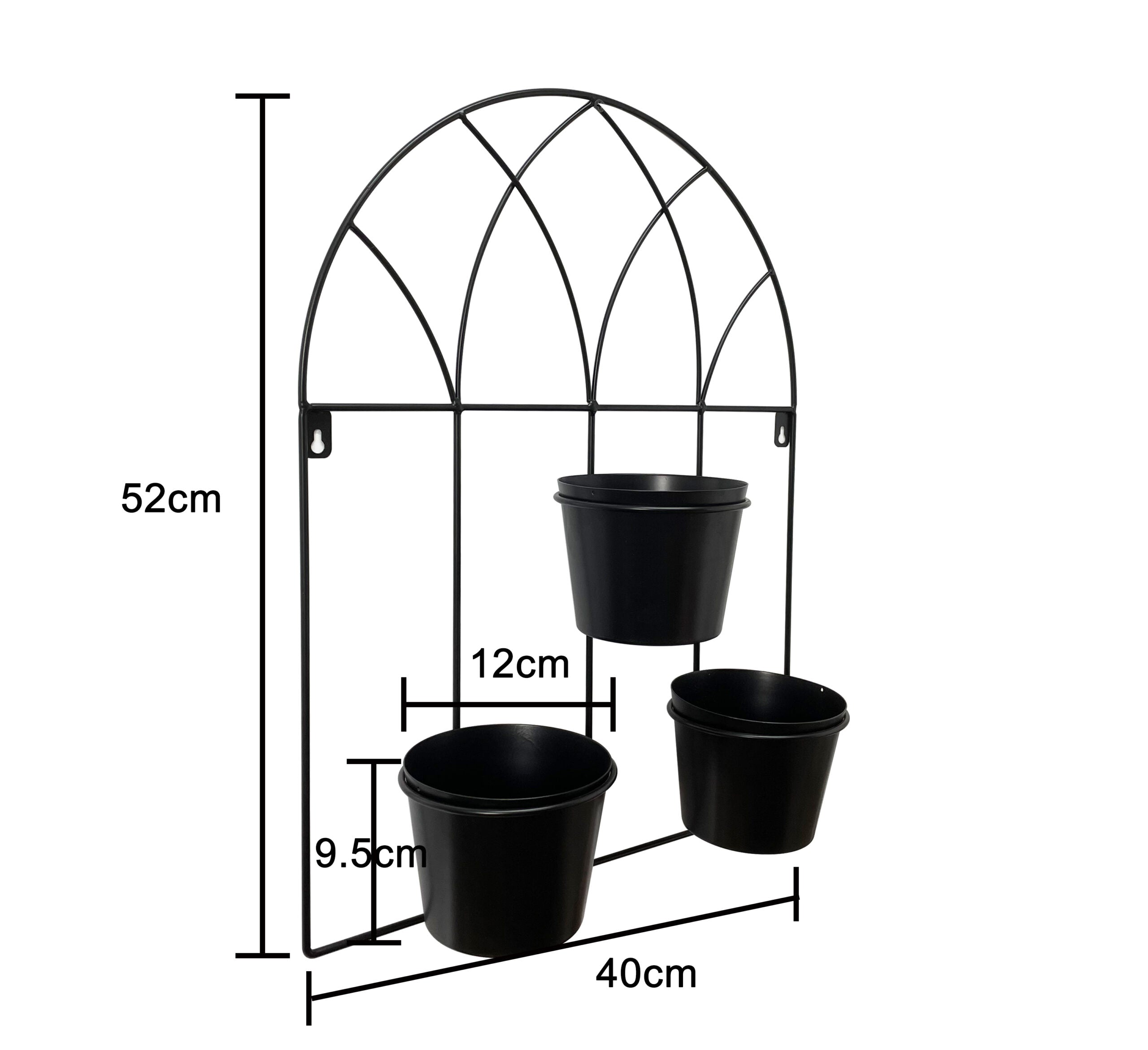 Black Arched 3 Pot Wall Planter 40x52cm 4