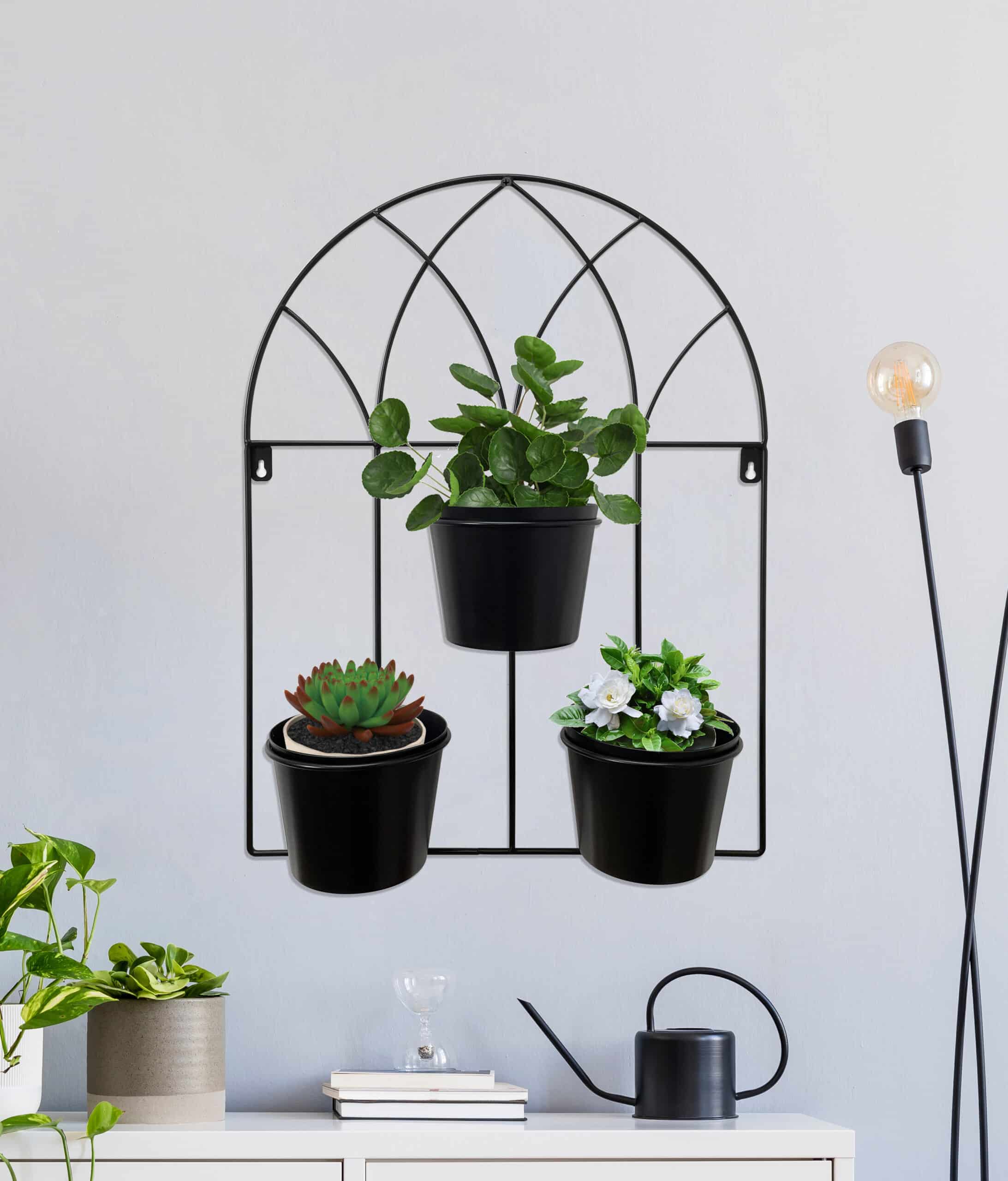 Black Arched 3 Pot Wall Planter 40x52cm 5