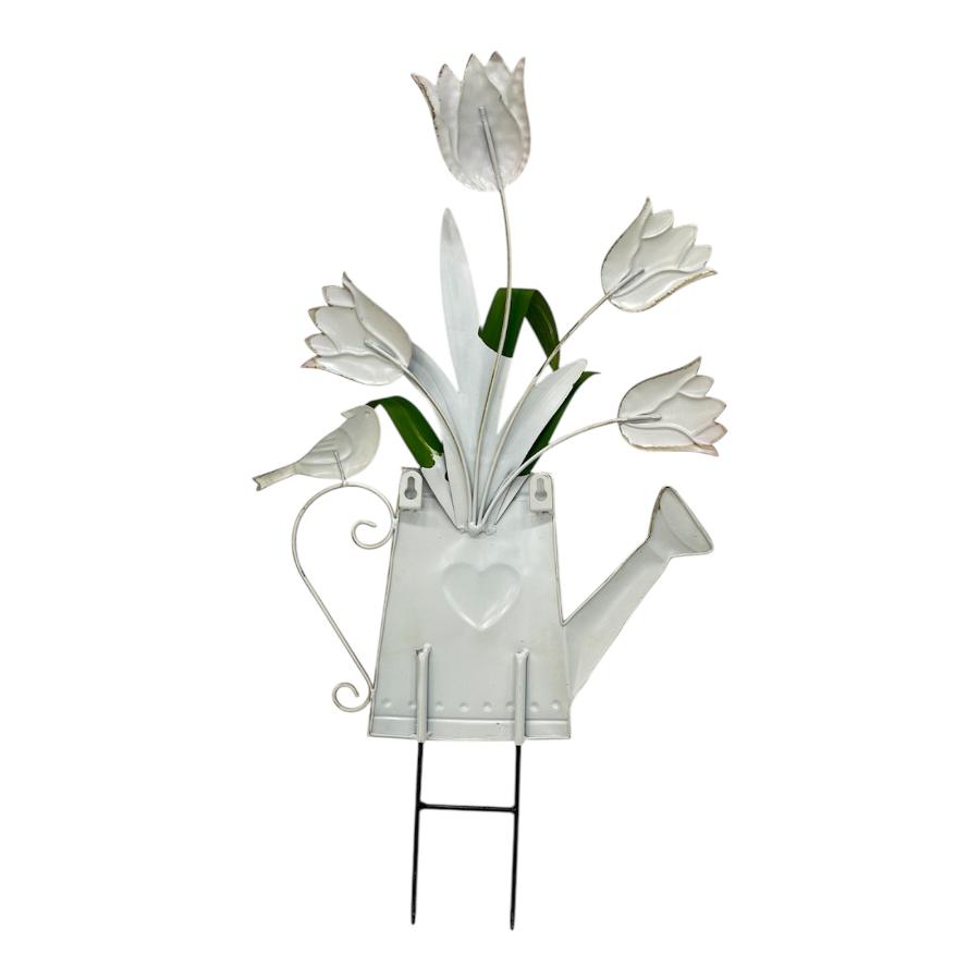 Flowers In Yellow Watering Can Garden Stake 55cm 3