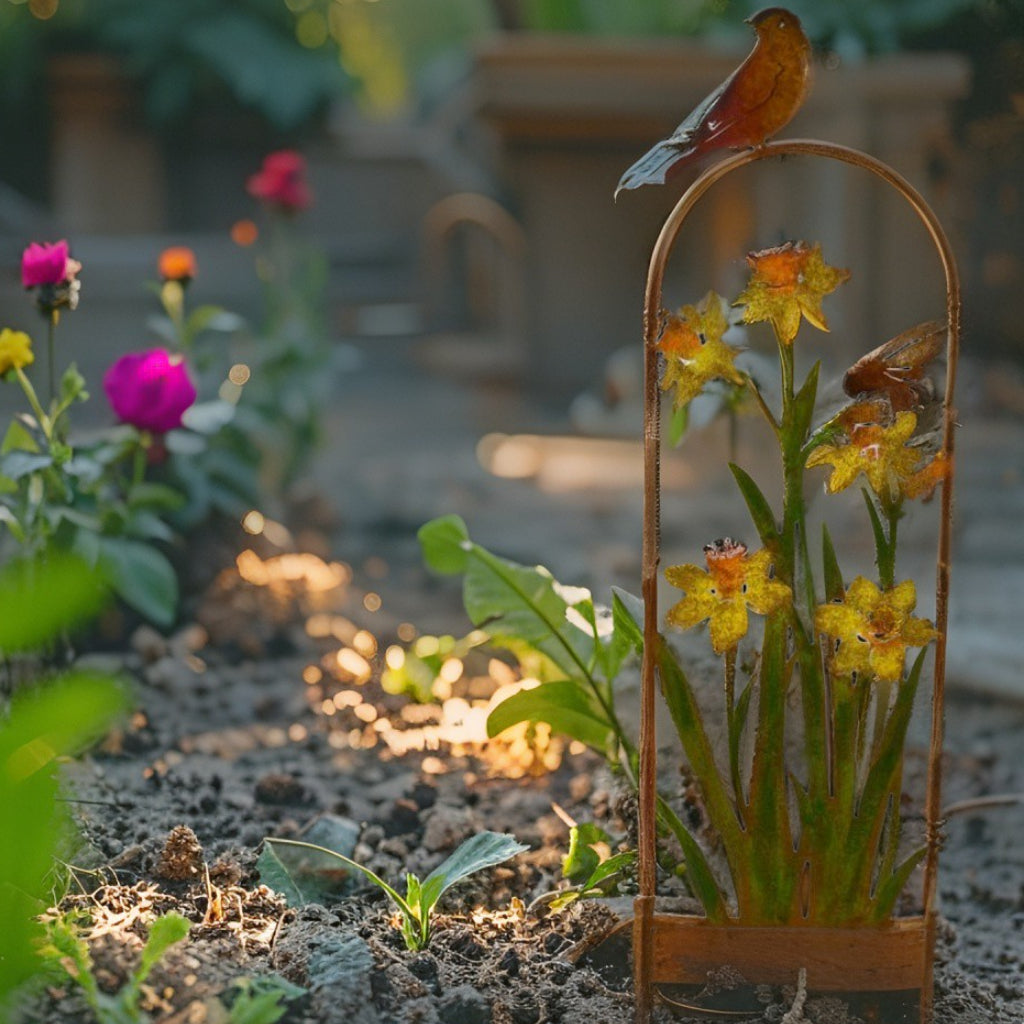 Arched Garden Stake w Yellow Flowers 91cm 4