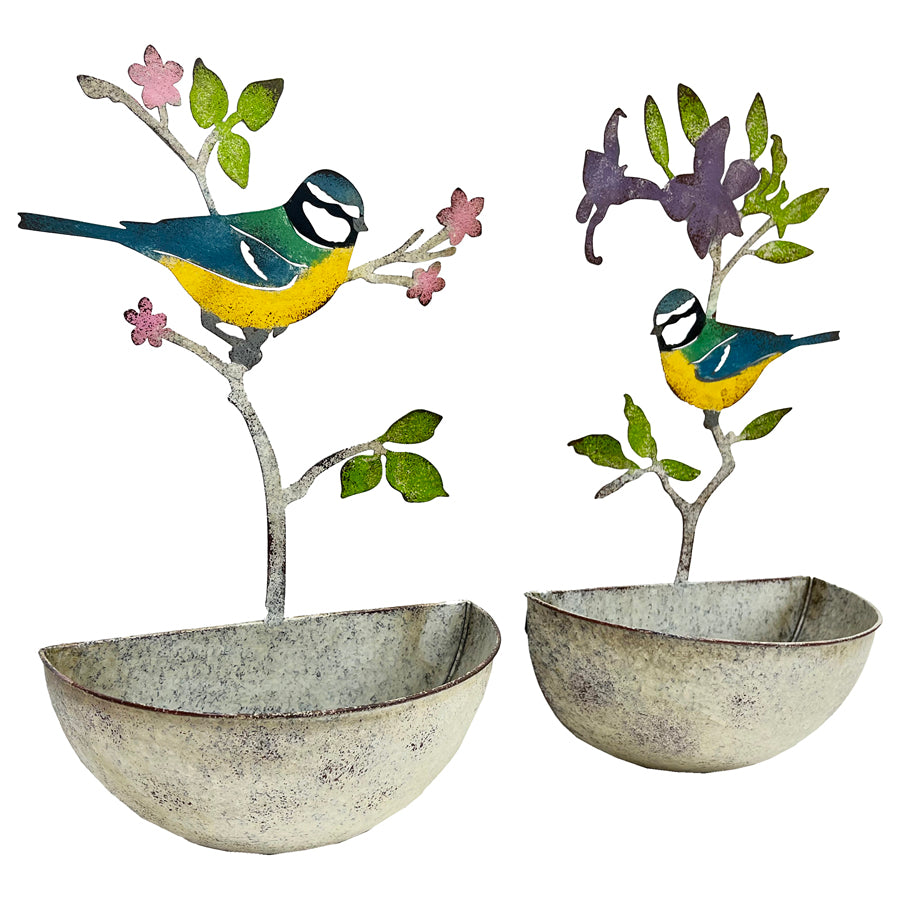 Set 2 Assorted Colourful Bird Wall Planters 24x40cm 3