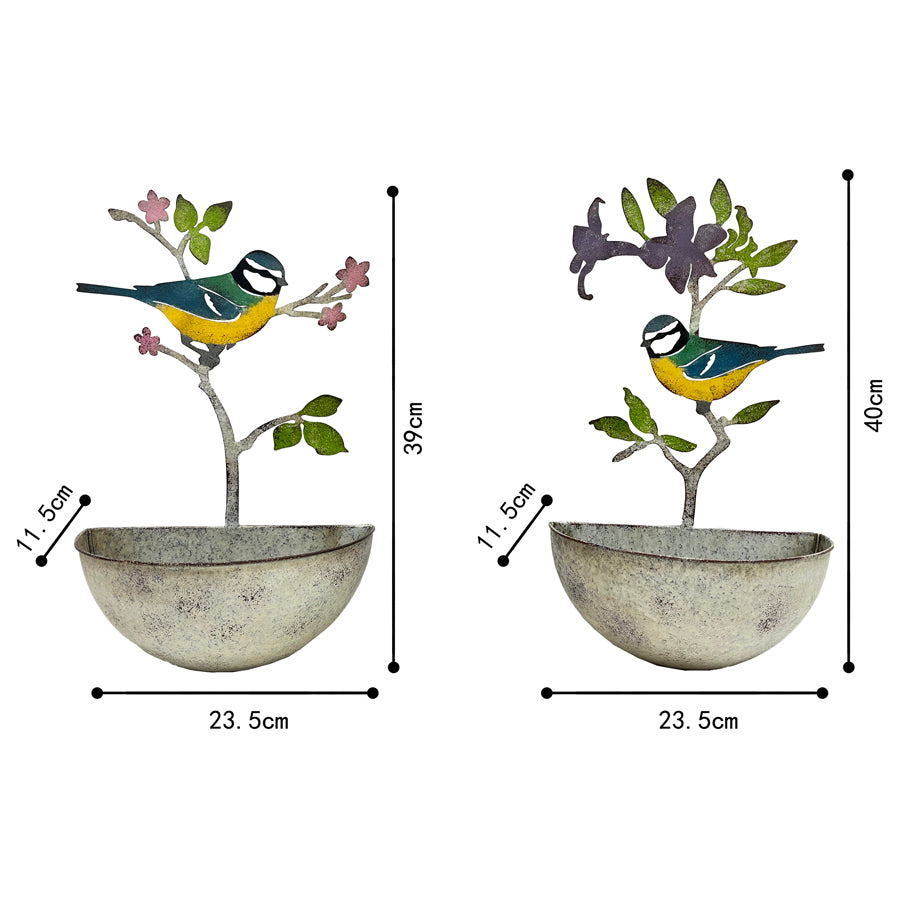 Set 2 Assorted Colourful Bird Wall Planters 24x40cm 5