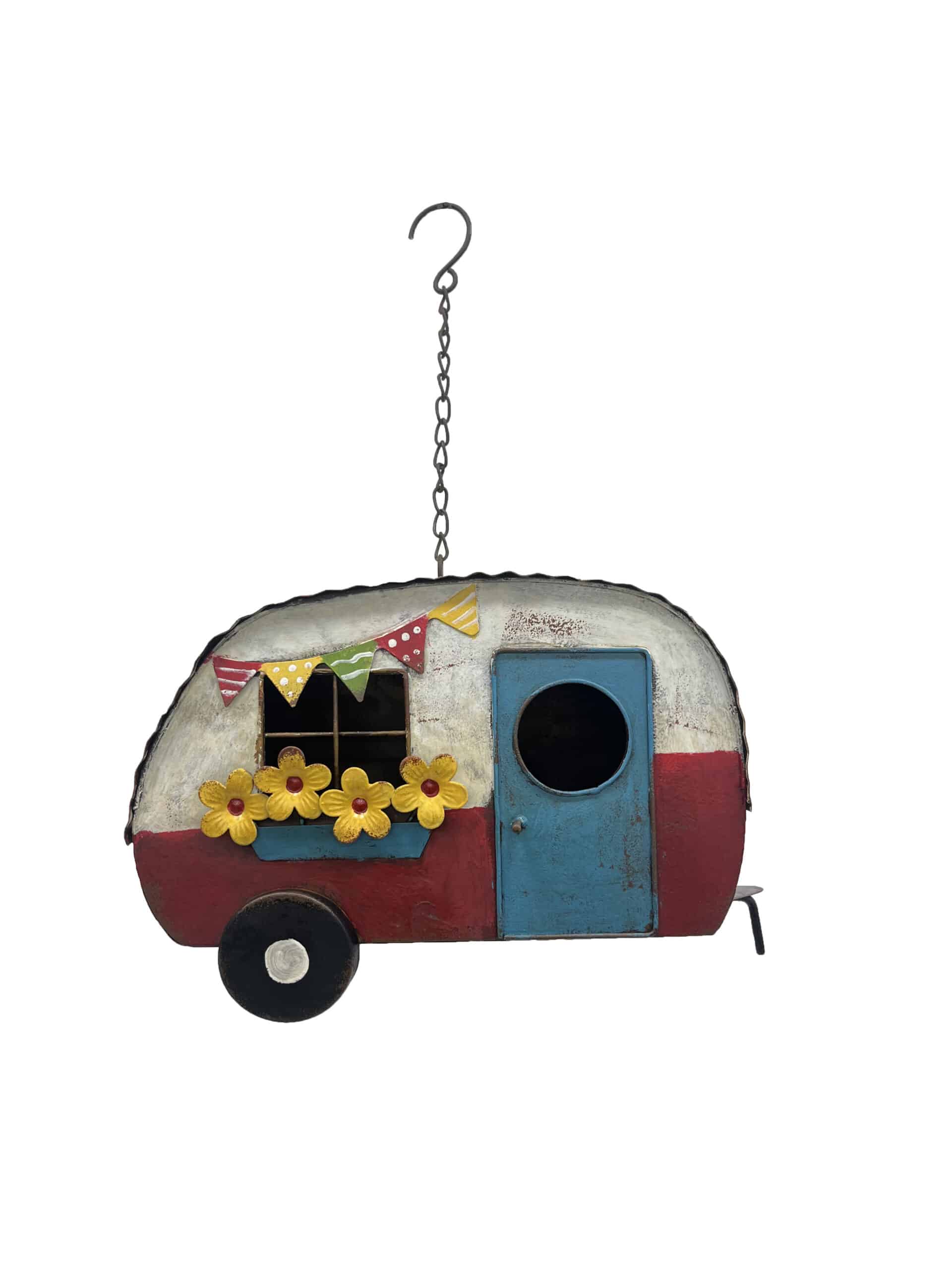 Vintage Red Caravan Hanging Birdhouse 30cm