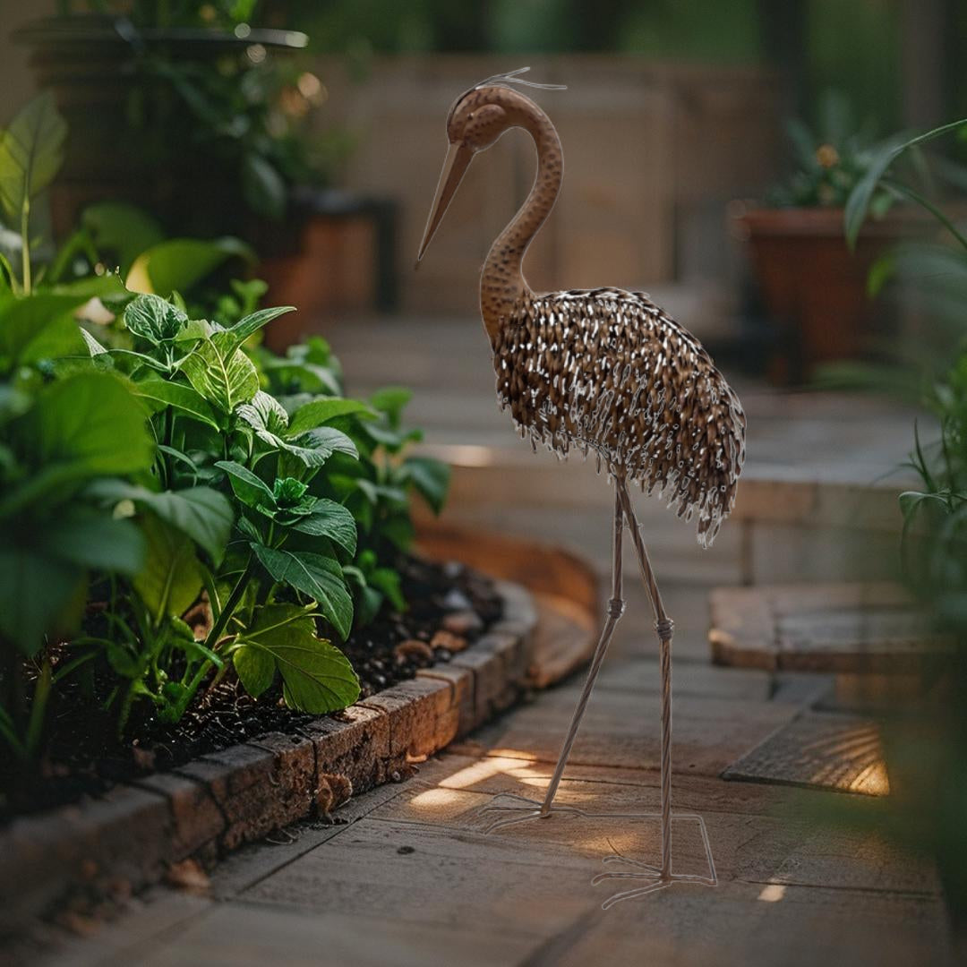 Rust Crane Bird 'Looking Down' Statue 102cm