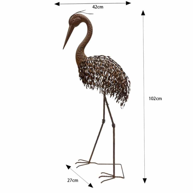Rust Crane Bird 'Looking Down' Statue 102cm 5