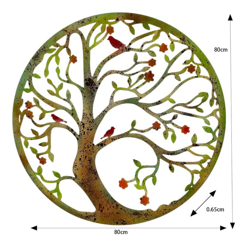 Round Laser Cut Tree Of Life w Red Birds 80cm 5