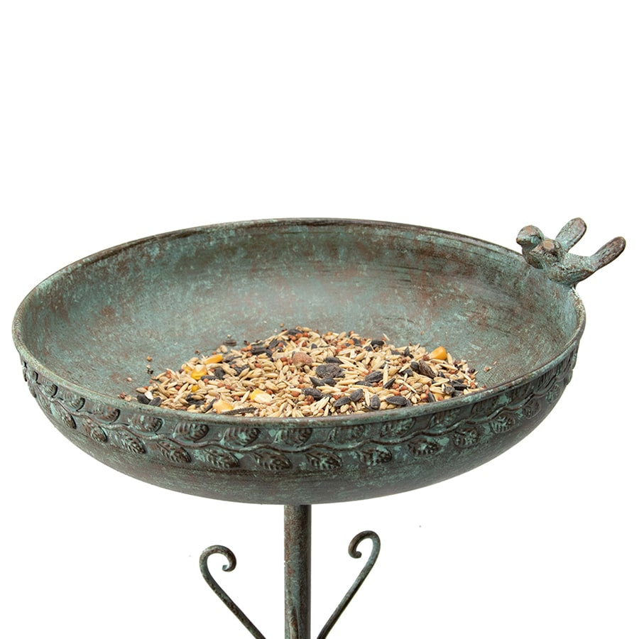 Ornate Round Birdbath w Bird 33x76cm