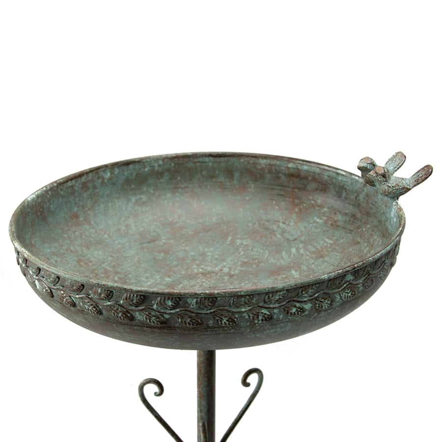 Ornate Round Birdbath w Bird 33x76cm 3