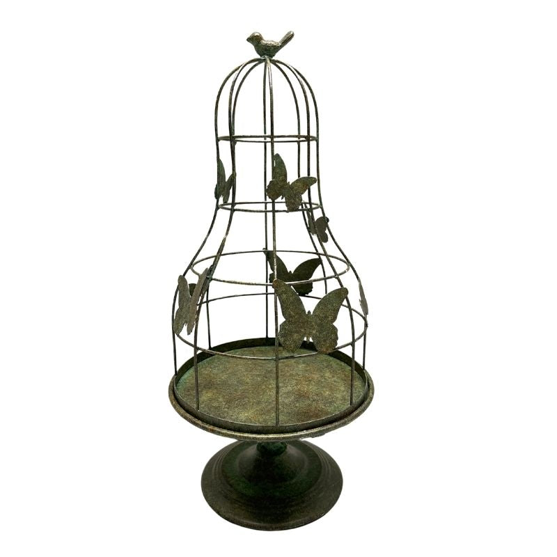 Distressed Green Footed Cloche w Butterflies 67cm