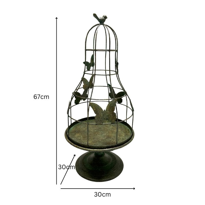 Distressed Green Footed Cloche w Butterflies 67cm 3