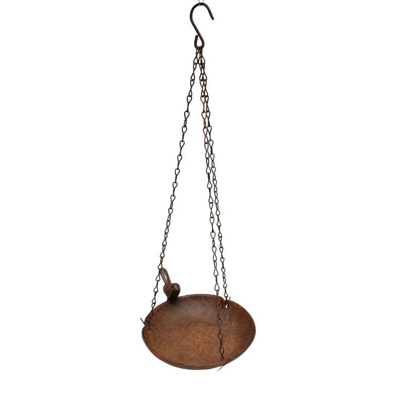 Hanging Cast-Iron Rust Birdfeeder w Bird 40cm