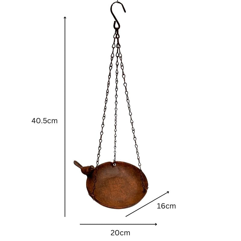 Hanging Cast-Iron Rust Birdfeeder w Bird 40cm 3