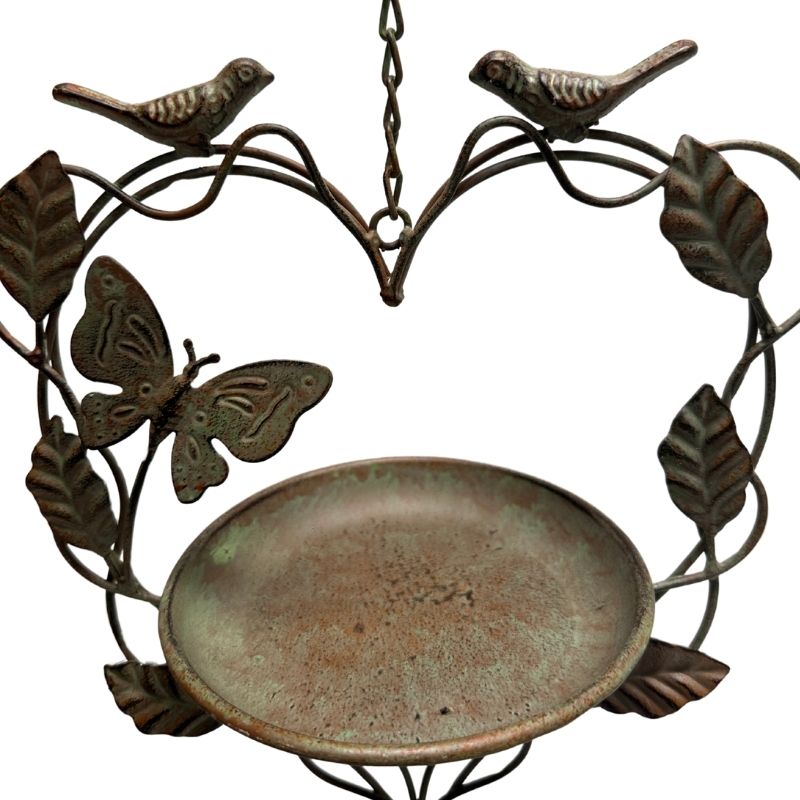 Hanging Heart-Shape-Birdfeeder w Butterfly + Birds 87cm 3