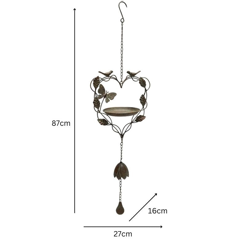 Hanging Heart-Shape-Birdfeeder w Butterfly + Birds 87cm 4