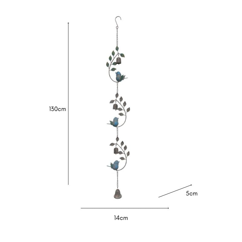 Hanging Bell w Leaves + Birds 14cm 3