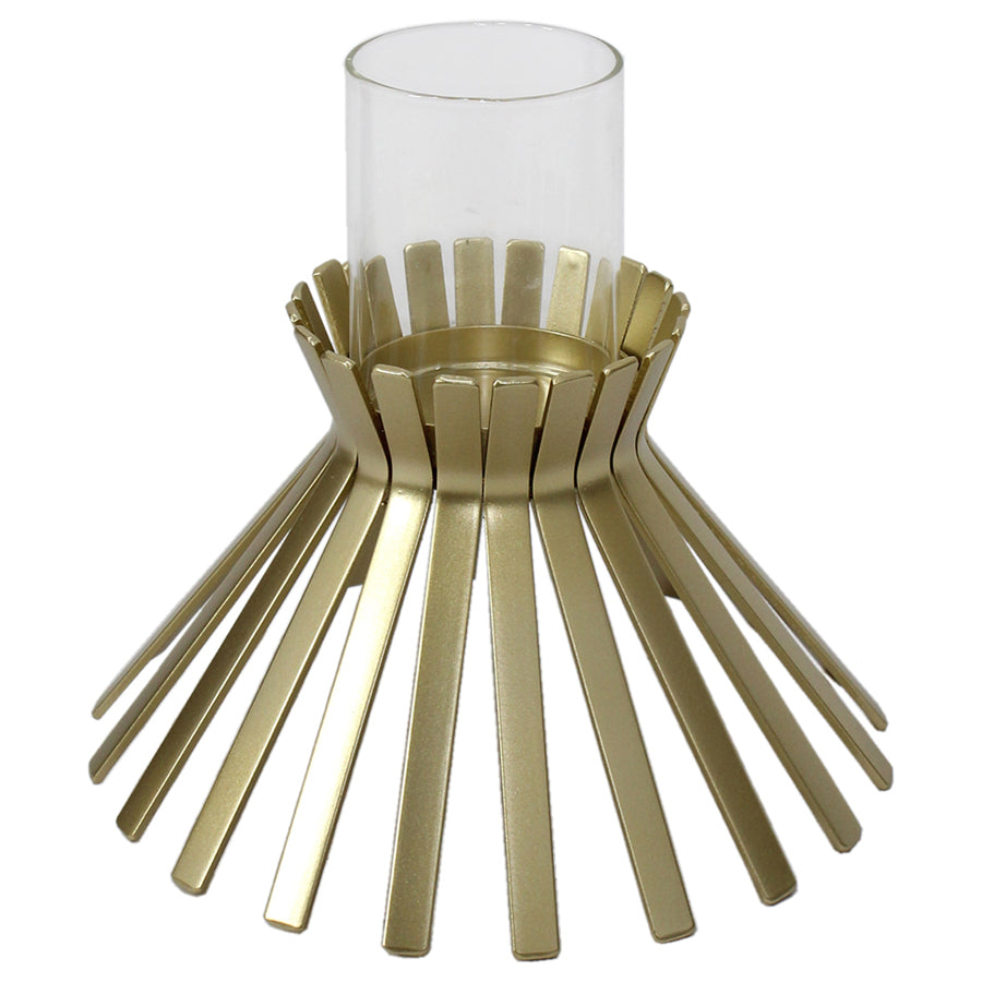 Aura Slatted Pillar Candleholder 23x21cm 3