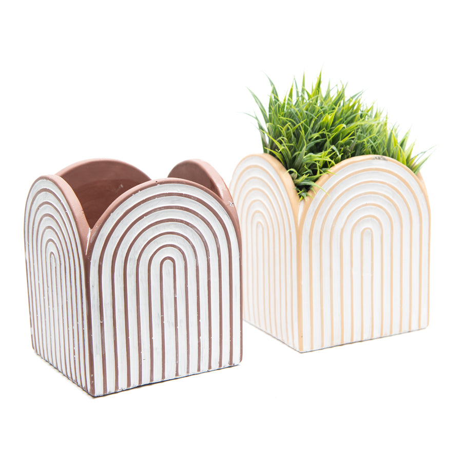 Set 2 Asst Arc Square Pot planters w Hole & Plug 17cm