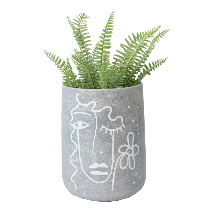 Tall Contemporary Line Face Pot planter w Hole & Plug 24cm