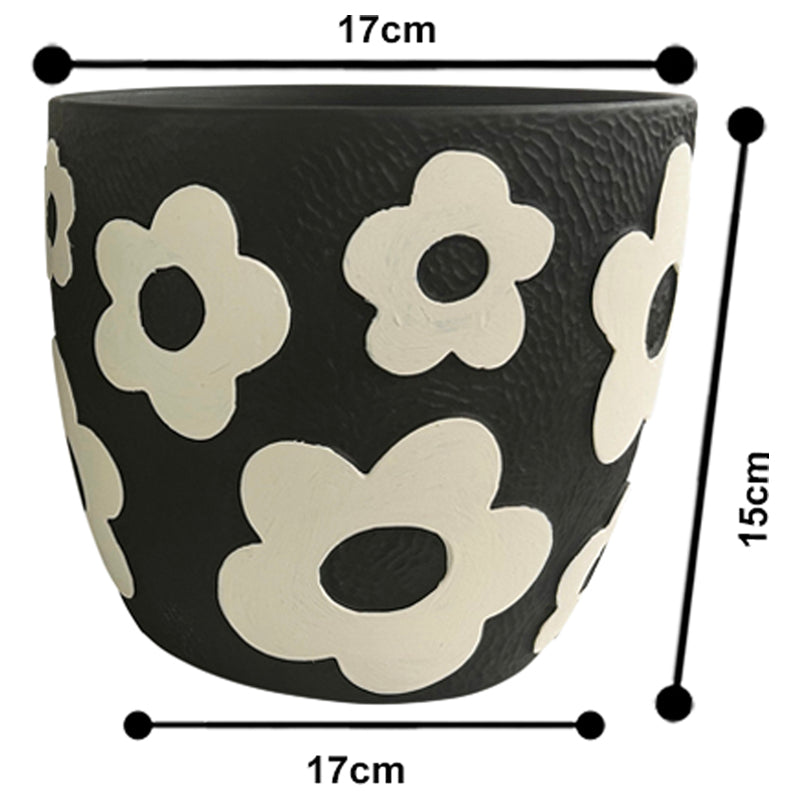 Set 2 Assorted Monochrome Flower Planters w Hole + Plug 17cm 5