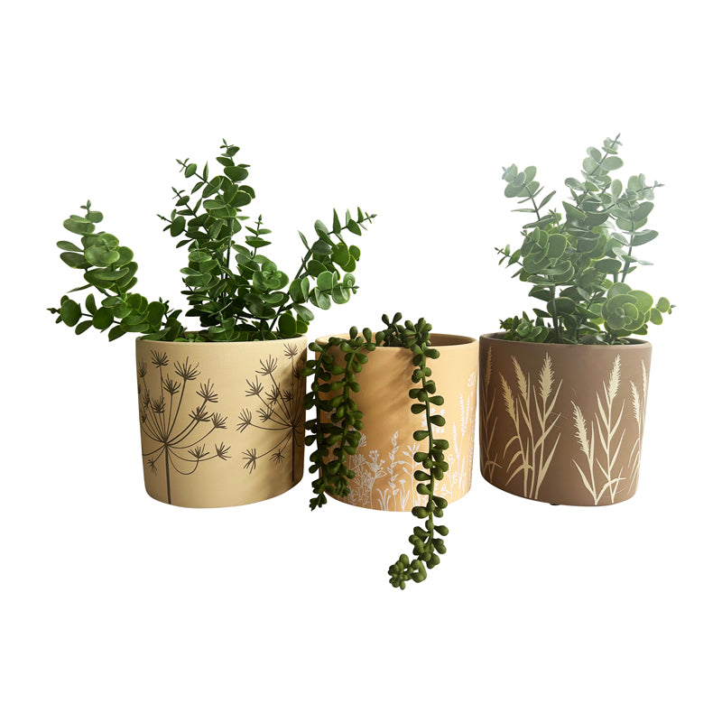 Set 3 Asst Flowergrass Design Planters w Hole + Plug 17cm
