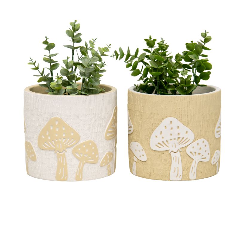 Set 2 Asst Mushroom Planters w Hole + Plug 17cm