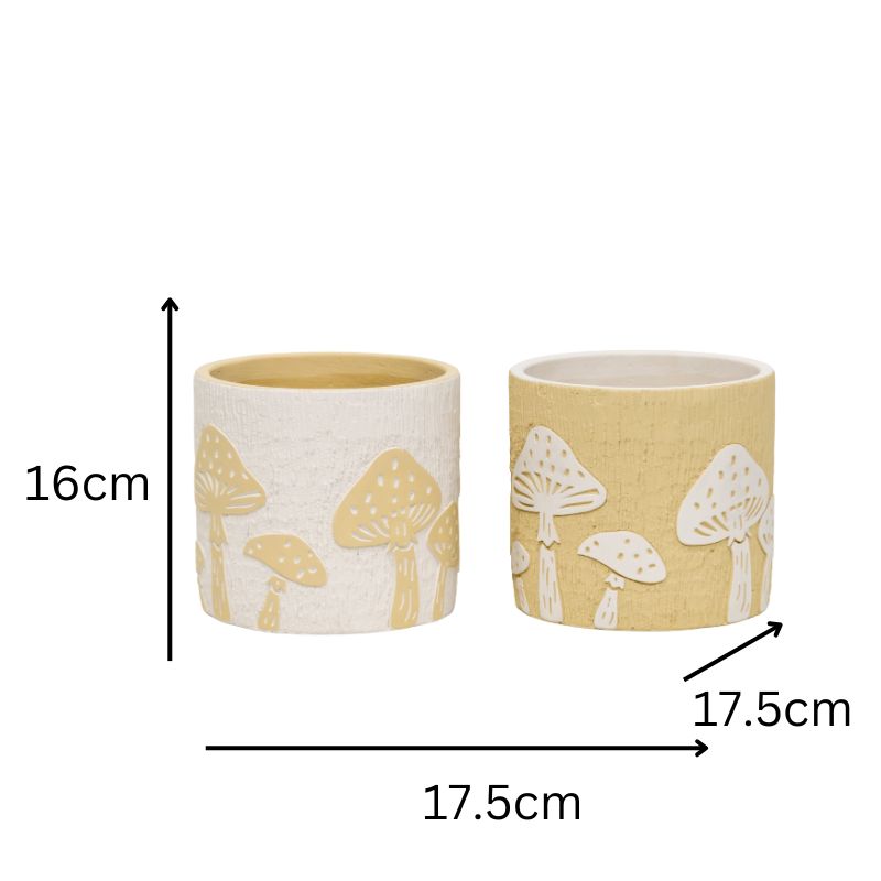 Set 2 Asst Mushroom Planters w Hole + Plug 17cm 5