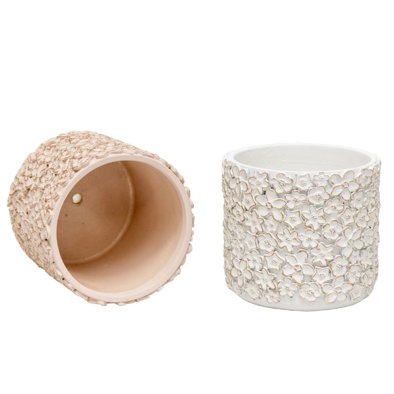 Set 2 Asst Flower Embossed Planters w Hole + Plug 18cm 3