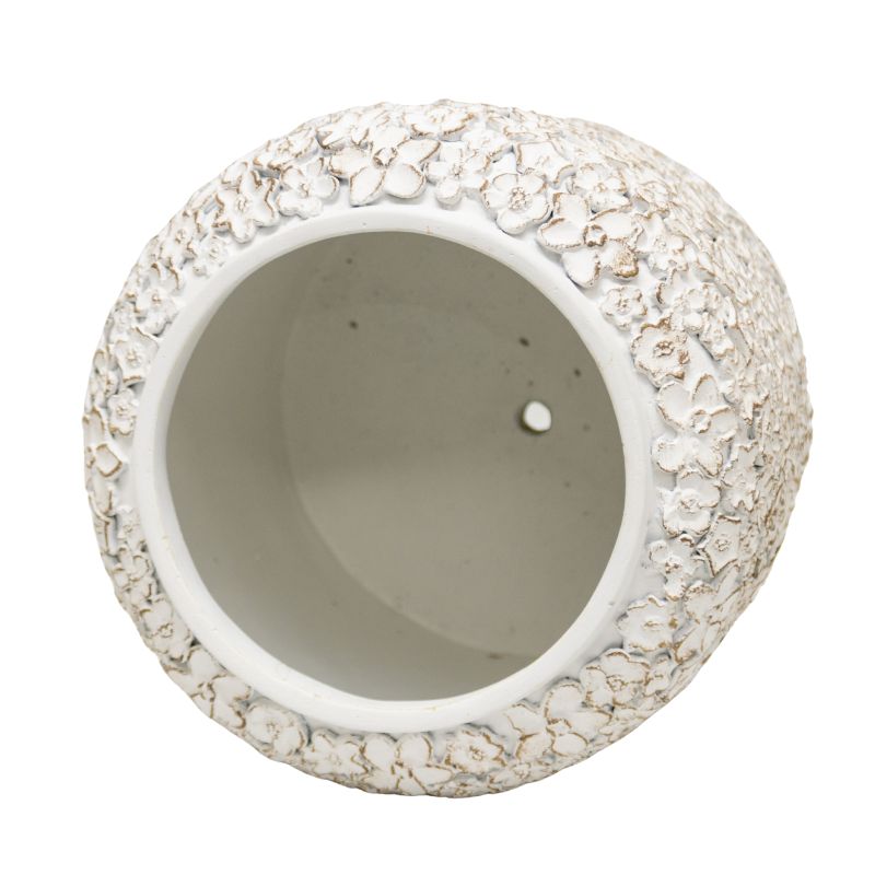White Flower Embossed Planter w Hole + Plug 25cm 3