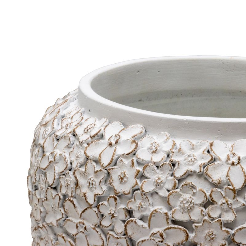 White Flower Embossed Planter w Hole + Plug 25cm 4
