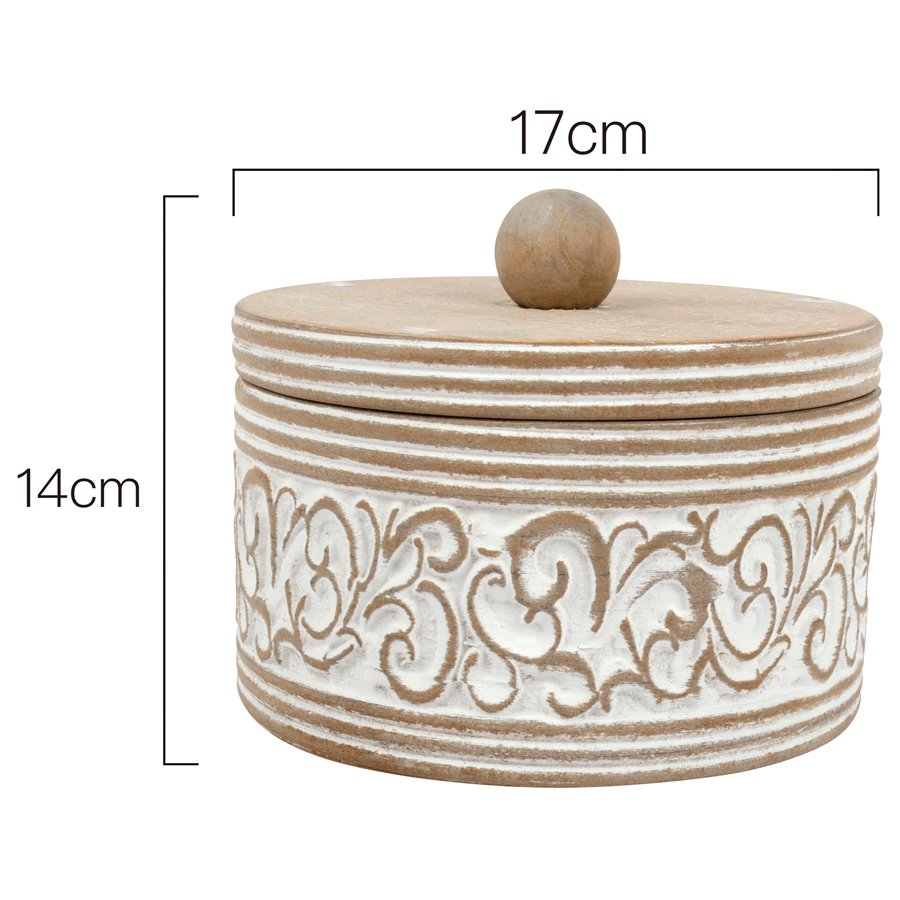 Round Carved White Trinket Box w/ Lid 17x14cm 4