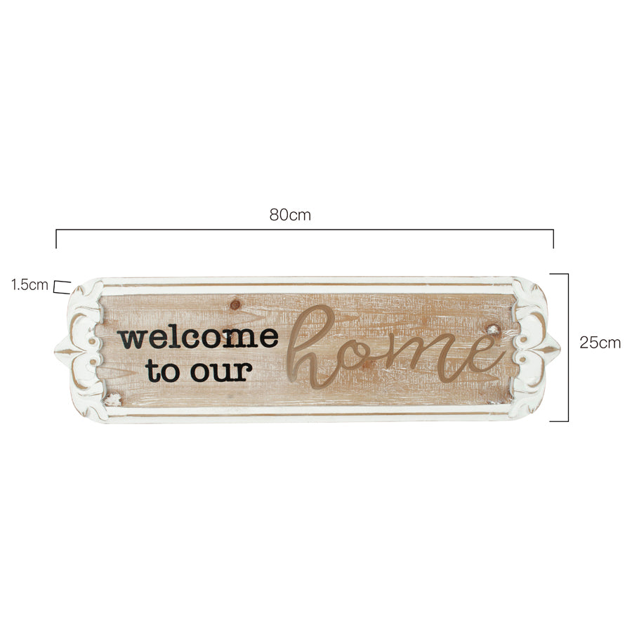 Carved 'Welcome to Our Home' Wall Art 80x25cm 4