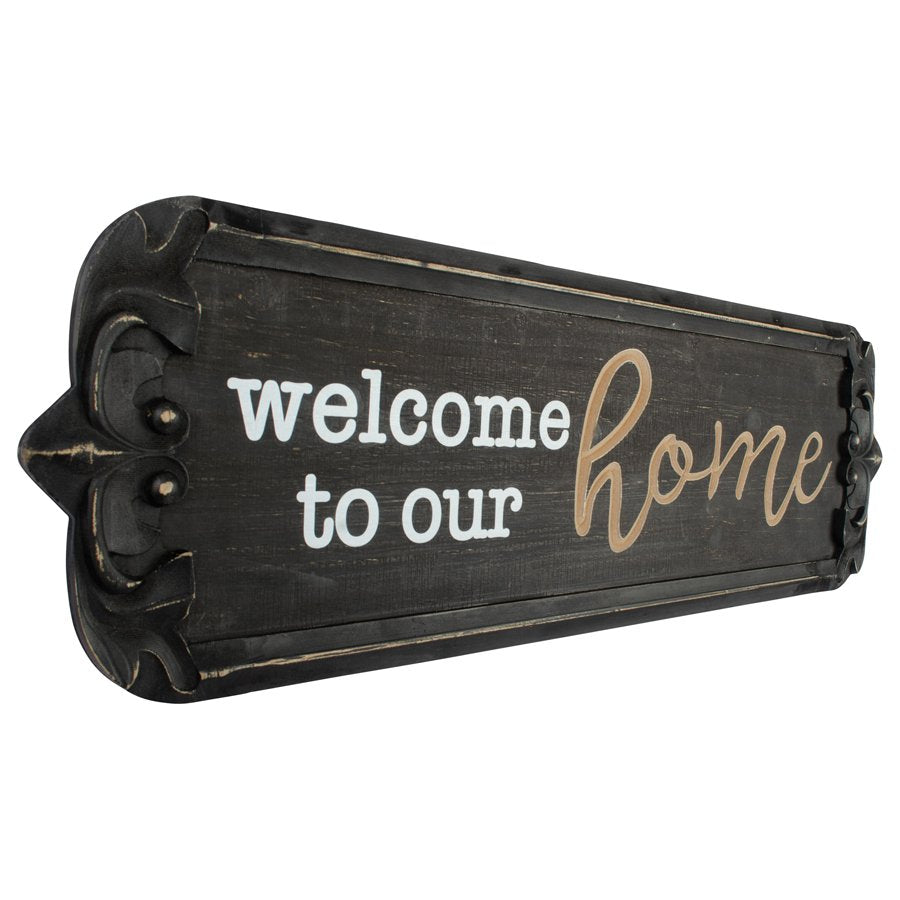 Nero 'Welcome to  Our Home' Carved Wall Art 80x25cm