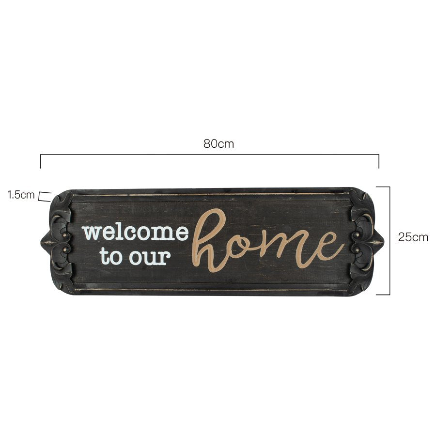 Nero 'Welcome to  Our Home' Carved Wall Art 80x25cm 4