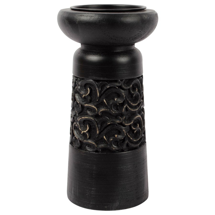 Nero Carved Pillar Candleholder 11x23cm